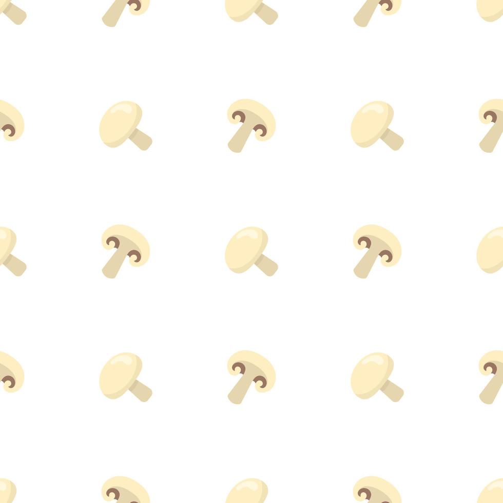 Seamless pattern with fresh champignons. Organic food. Cartoon style. Vector illustration for design, web, wrapping paper, fabric, wallpaper.