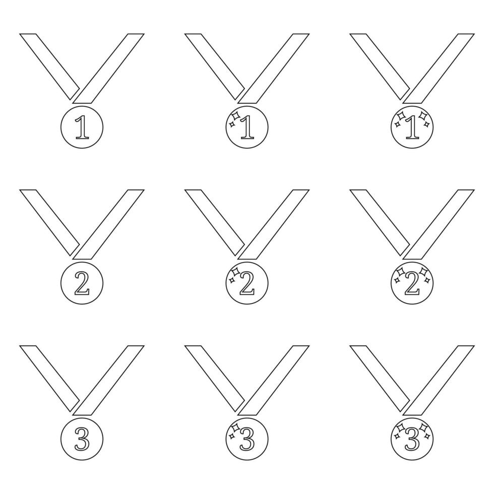 conjunto de iconos de medalla aislado sobre fondo blanco. primeros, segundos, terceros lugares. símbolo de estilo de línea de victoria. ilustración vectorial limpia y moderna para diseño, web. vector