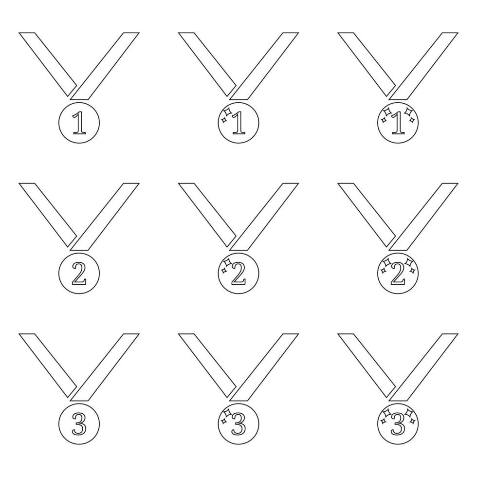 Set of medal icons isolated on white background. First, second, third places. Line style symbol of win. Clean and modern vector illustration for design, web.
