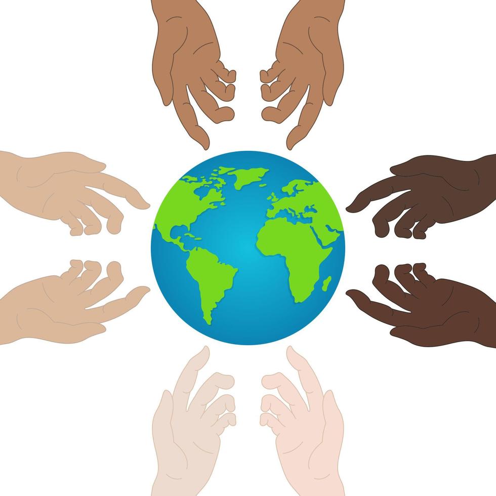 día Mundial de la Paz. concepto de ecología. tomados de la mano mostrando unidad. icono de relación. ilustración vectorial para su diseño, sitio web. vector