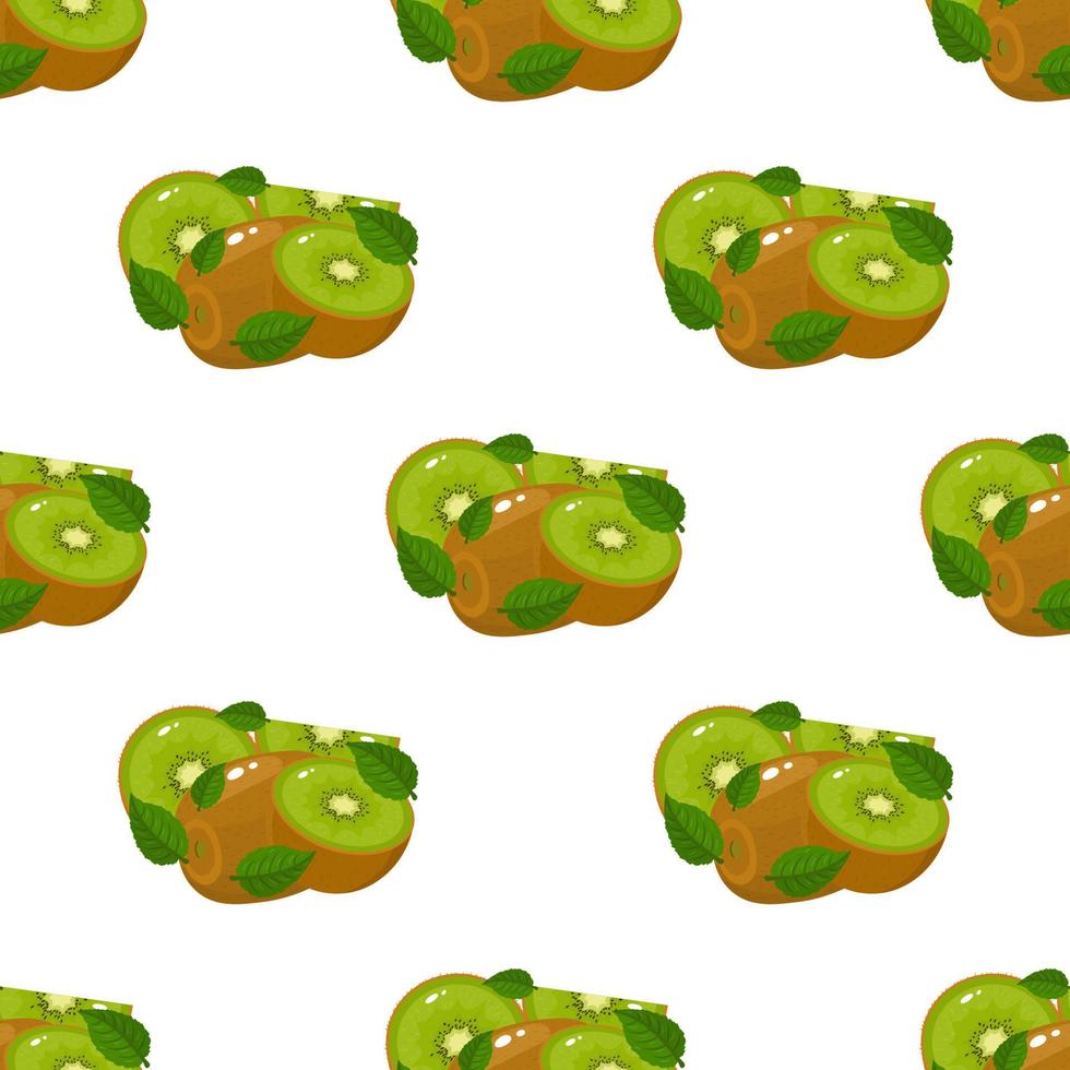 Seamless pattern with fresh half kiwi fruit on white background. Summer fruits for healthy lifestyle. Organic fruit. Cartoon style. Vector illustration for any design.