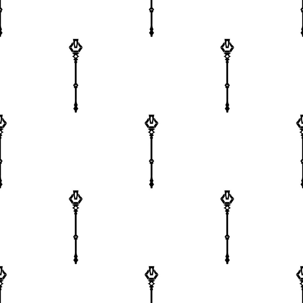 Seamless pattern with black magic staff icon on white background. Magic wand, scepter, stick, rod. Vector illustration.