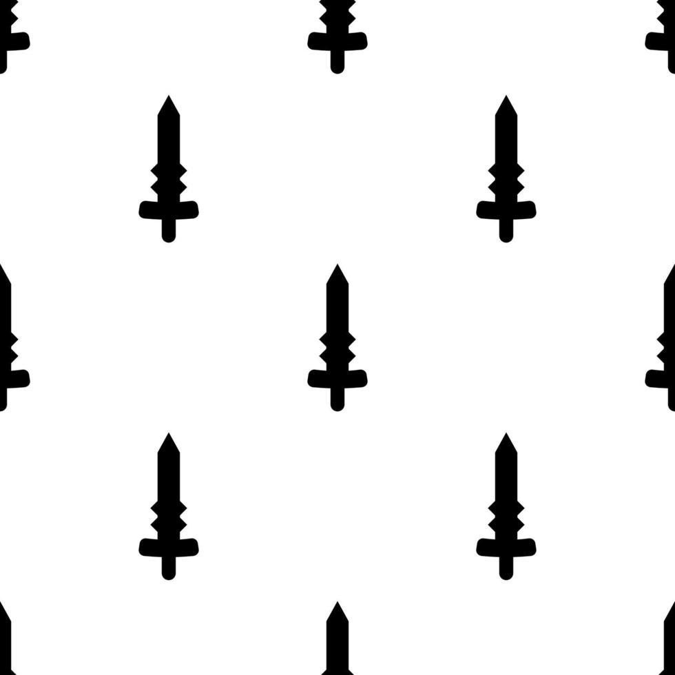 Seamless pattern with simple sword icons. Black silhouette of knife. Vector illustration for design, web, wrapping paper, fabric, wallpaper