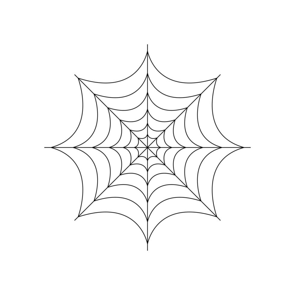 Round whole spider web isolated on white background. Halloween spiderweb element. Cobweb line style. Vector illustration for any design.