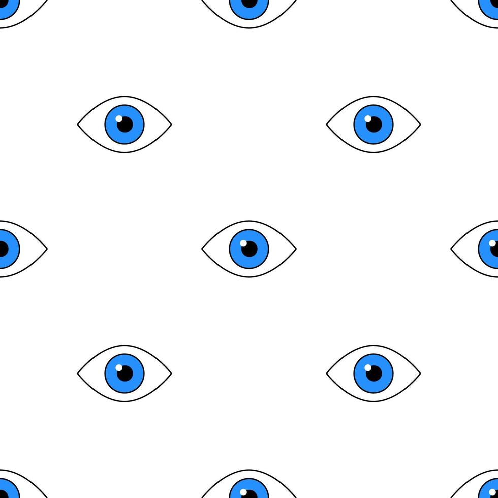 Seamless pattern with blue eye icon. Clinic eye iris. Flat style. Vector illustration for design, web, wrapping paper, fabric, wallpaper.