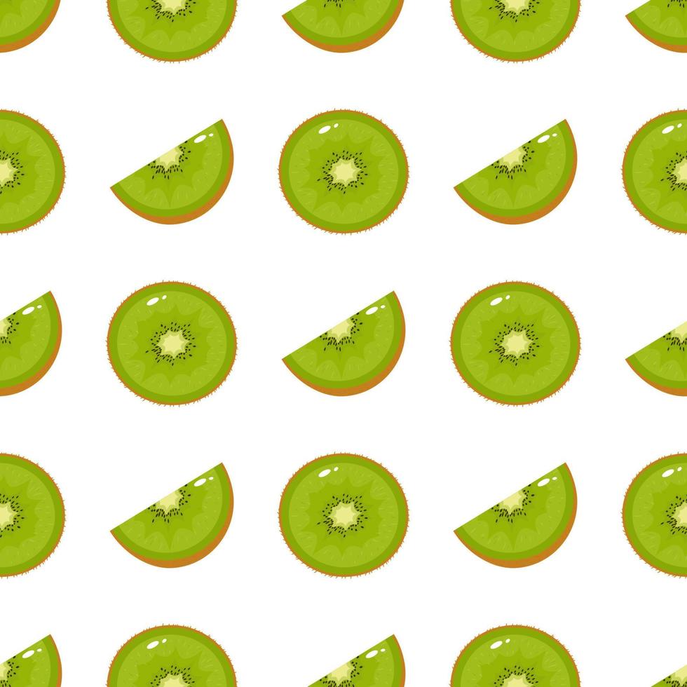Seamless pattern with fresh half and slice kiwi fruit on white background. Summer fruits for healthy lifestyle. Organic fruit. Cartoon style. Vector illustration for any design.