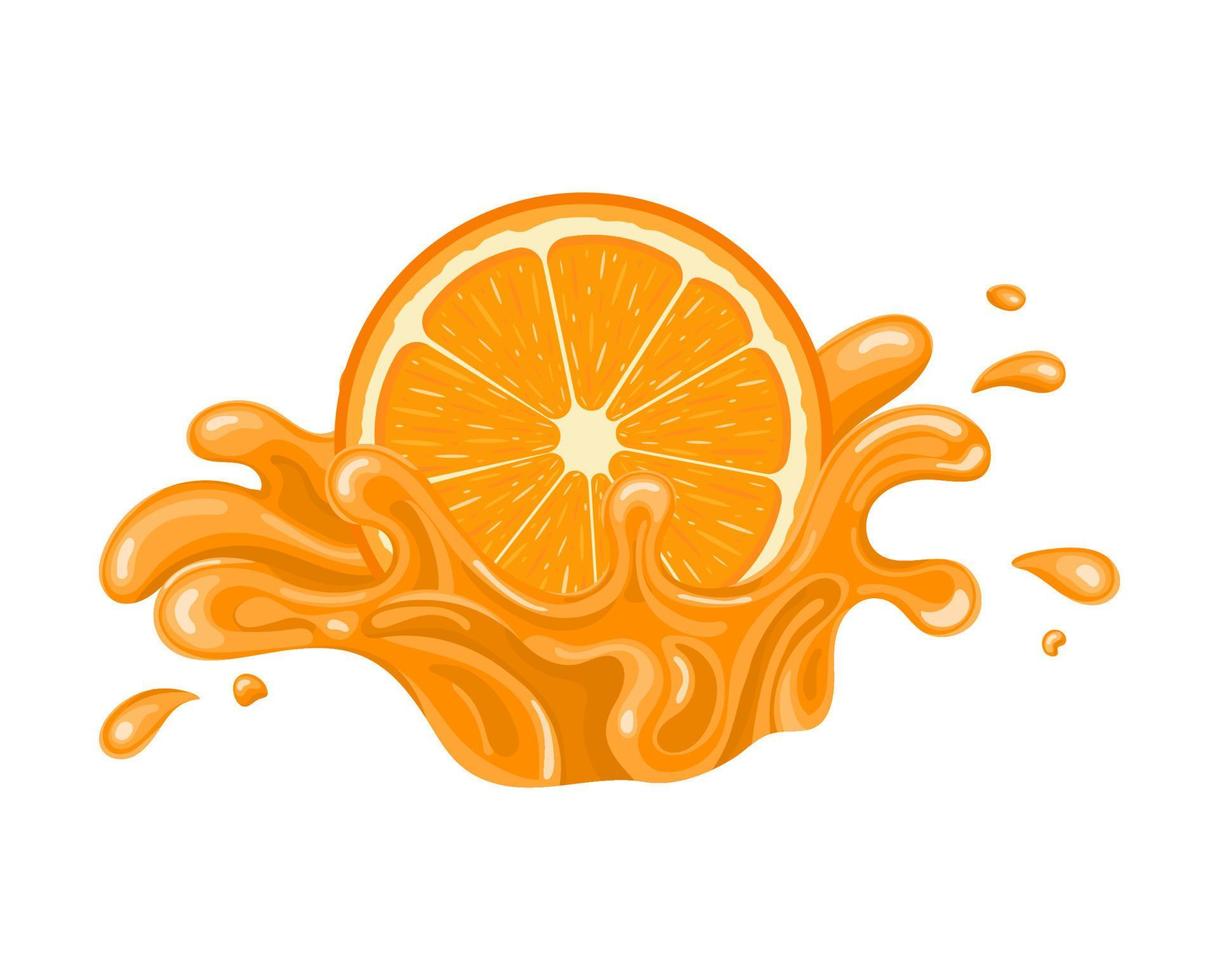 Orange juice splash isolated on white background. Sweet food. Organic fruit. Vector illustration for any design