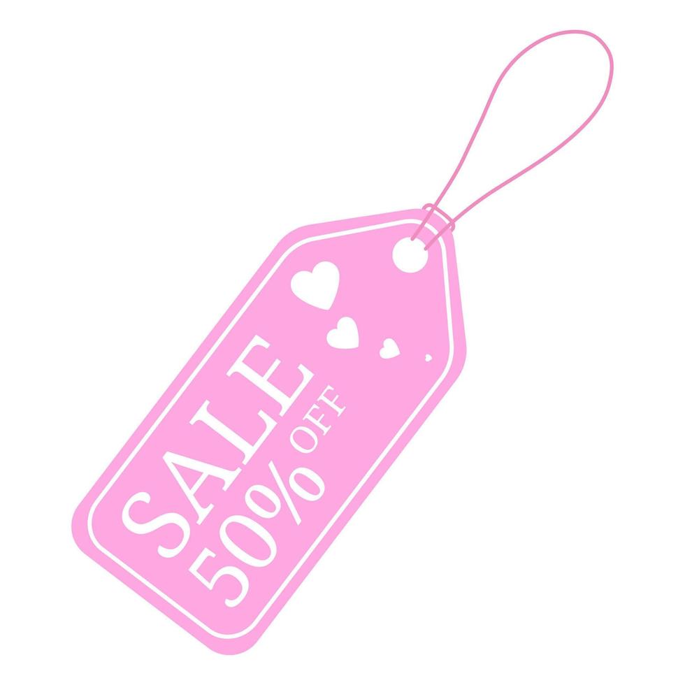 Special offer sale tag discount for Valentines Day. 50 OFF Sale Discount Banner. Special offer price signs. Sale Pink Label isolated on white background. Vector Illustration.