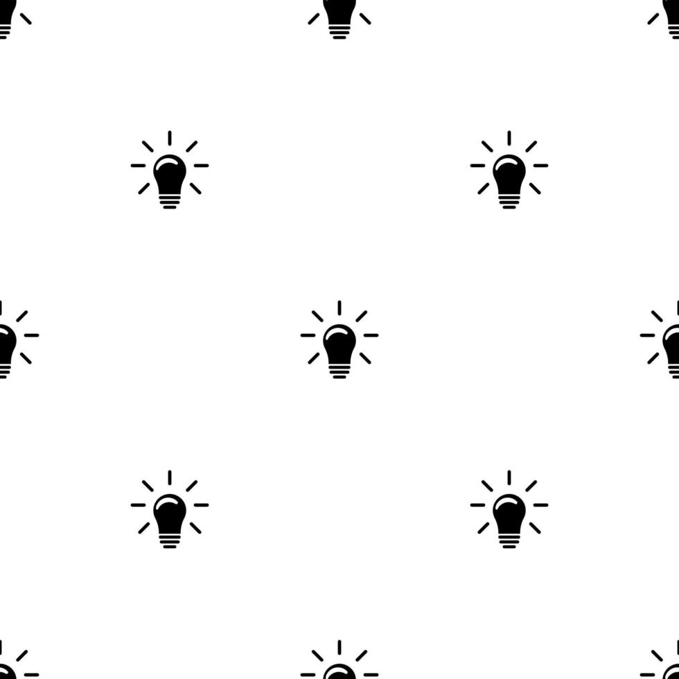 Seamless pattern with lightbulb icon on white background. Idea sign, solution, thinking concept. Vector illustration for design, web, wrapping paper, fabric, wallpaper.