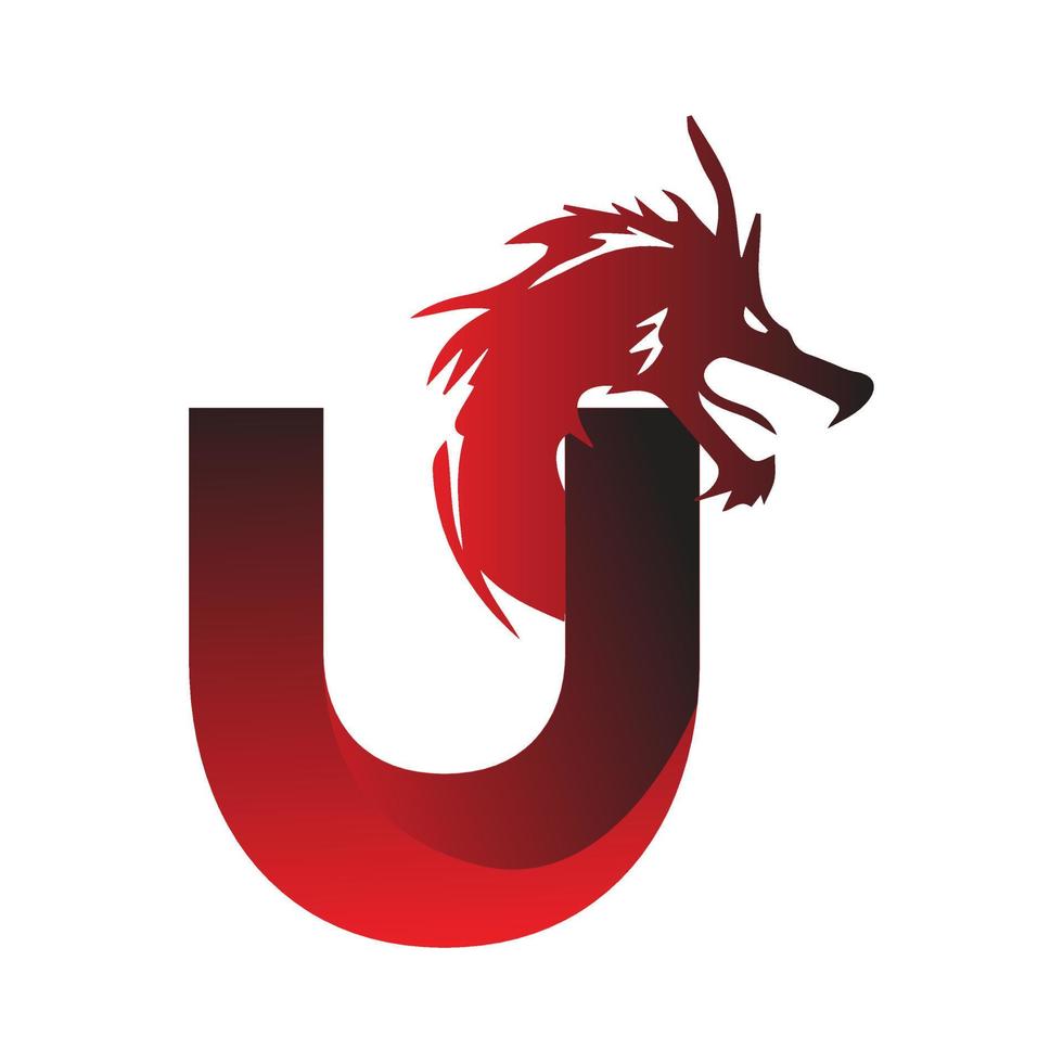 logotipo de la letra u con dragón. vector