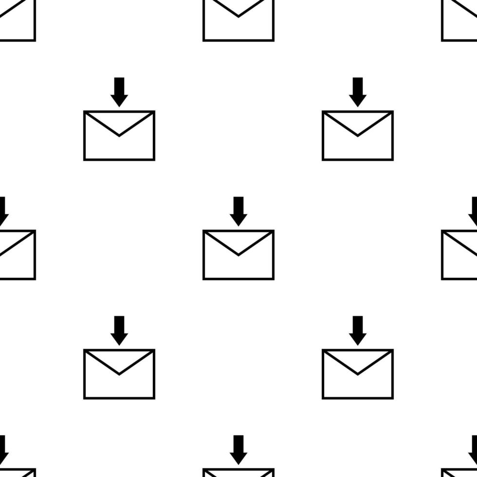 Seamless pattern with receive letter icon on white background. Black arrow. Business concept. Vector illustration for design, web, wrapping paper, fabric