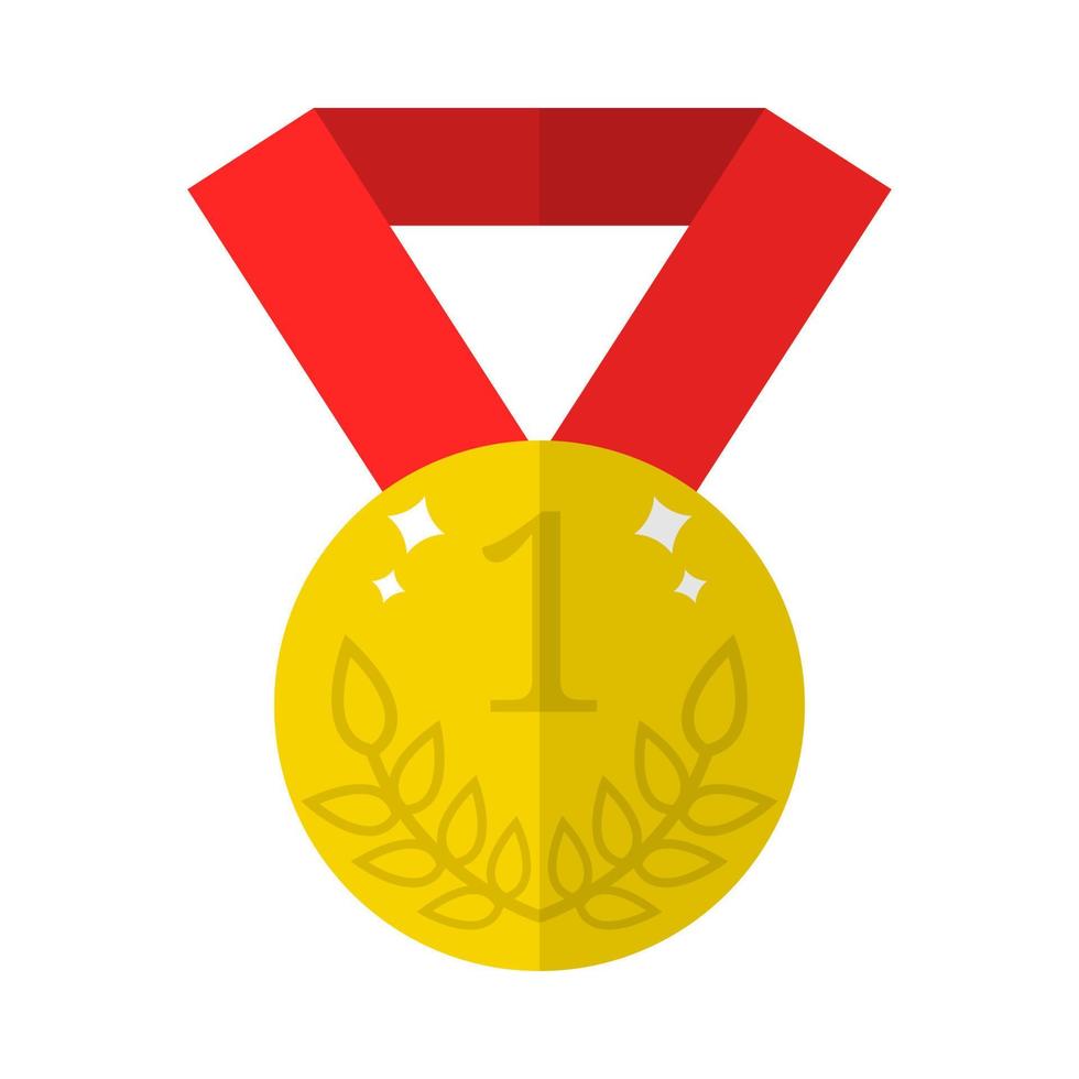 Vector Golden Medal Icon isolated on white background. Flat Gold Award of Winner. First Place, Number One. Vector illustration for Your Design.