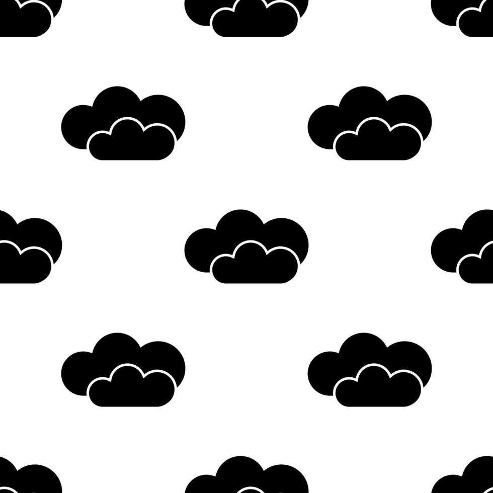 Seamless pattern with black silhouette of cloud on white background. Online storage server concept. Vector illustration for design, web, wrapping paper, fabric