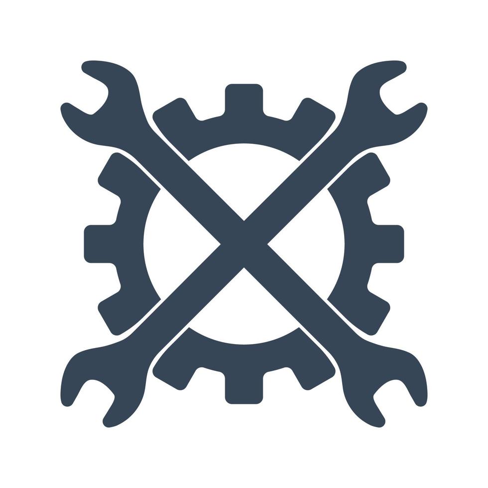 Repair icon. Gear and crossed wrenchs. Creative graphic design logo element. Vector illustration isolated on white background.