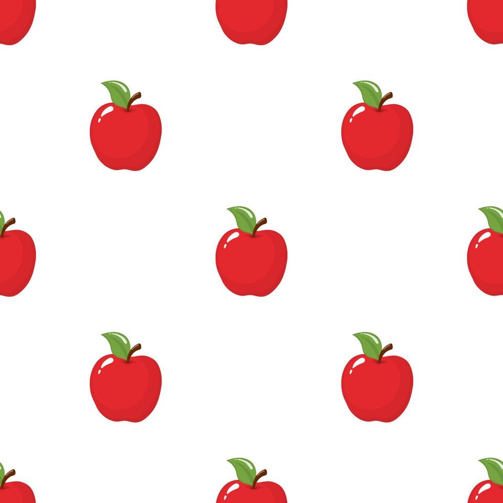 Seamless pattern with red apples on white background. Organic fruit. Cartoon style. Vector illustration for design, web, wrapping paper, fabric, wallpaper