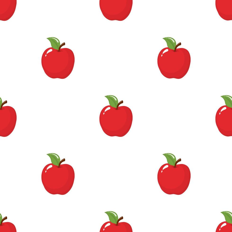 Seamless pattern with red apples on white background. Organic fruit. Cartoon style. Vector illustration for design, web, wrapping paper, fabric, wallpaper