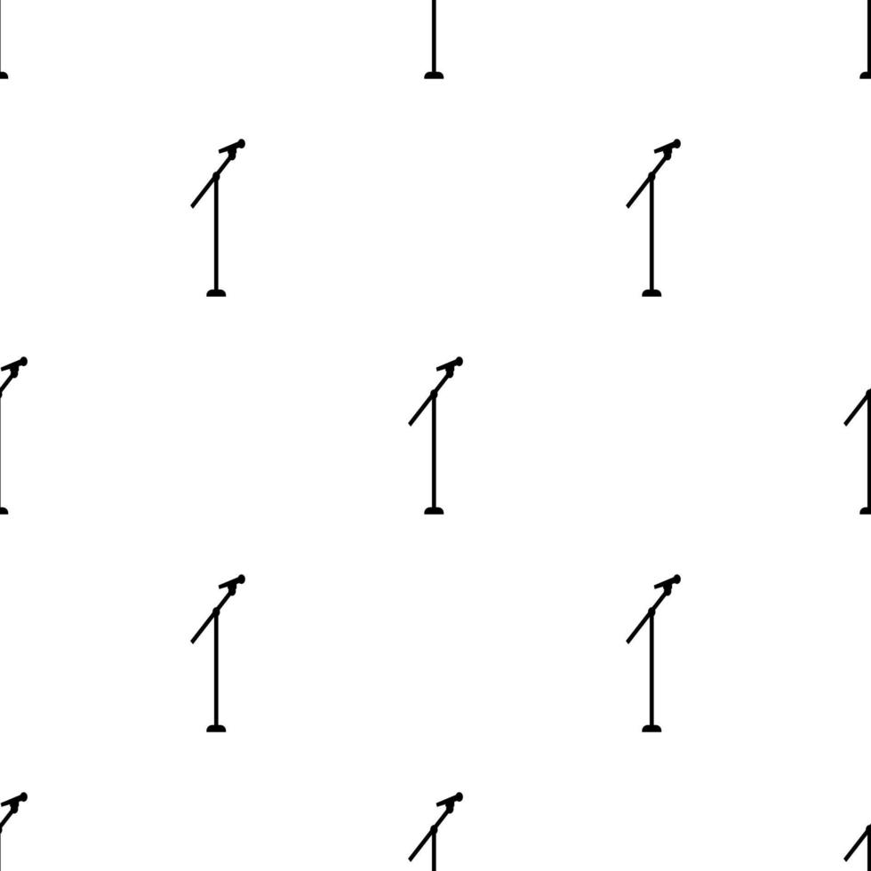 Seamless pattern with black silhouette stage microphone and stand isolated on white background. Vector illustration for design, web, wrapping paper, fabric, wallpaper.