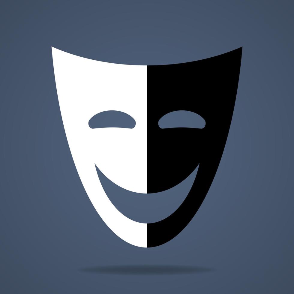 Theatrical mask icon. Two parties of mask. Black and white, the good and evil. Vector illustration for design, web.