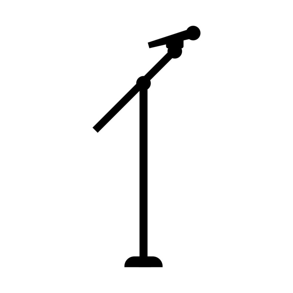 Black Silhouette Stage Microphone and Stand isolated on white background. Vector illustration for Your Design.