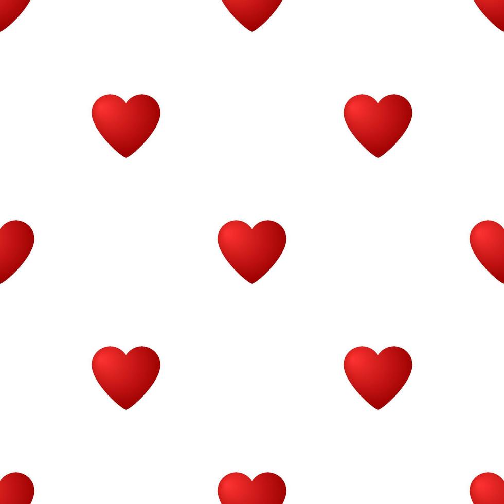 Seamless pattern with red hearts on white background. Vector illustration.