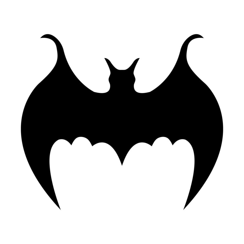 Black silhouette of bat isolated on white background. Halloween decorative element. Vector illustration for any design