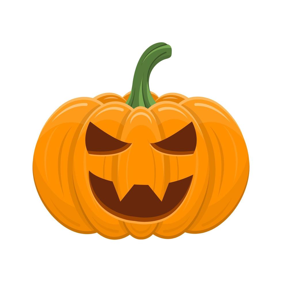 calabaza de halloween aislada sobre fondo blanco. calabaza naranja de dibujos animados con sonrisa, cara divertida. el símbolo principal de halloween, vacaciones de otoño. ilustración vectorial para cualquier diseño. vector