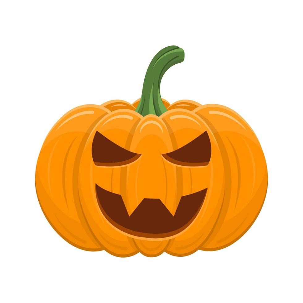 Halloween pumpkin isolated on white background. Cartoon orange pumpkin with smile, funny face. The main symbol of the Halloween, autumn holidays. Vector illustration for any design.