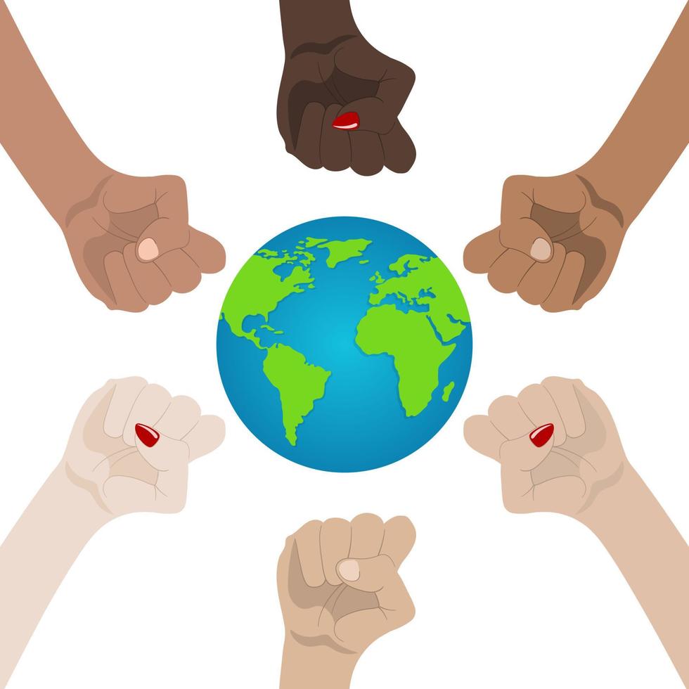 World Racial and Gender Equality. Unity, Alliance, Team, Partner Concept. Holding Hands Showing Unity. Relationship Icon. Vector illustration for Your Design, Website