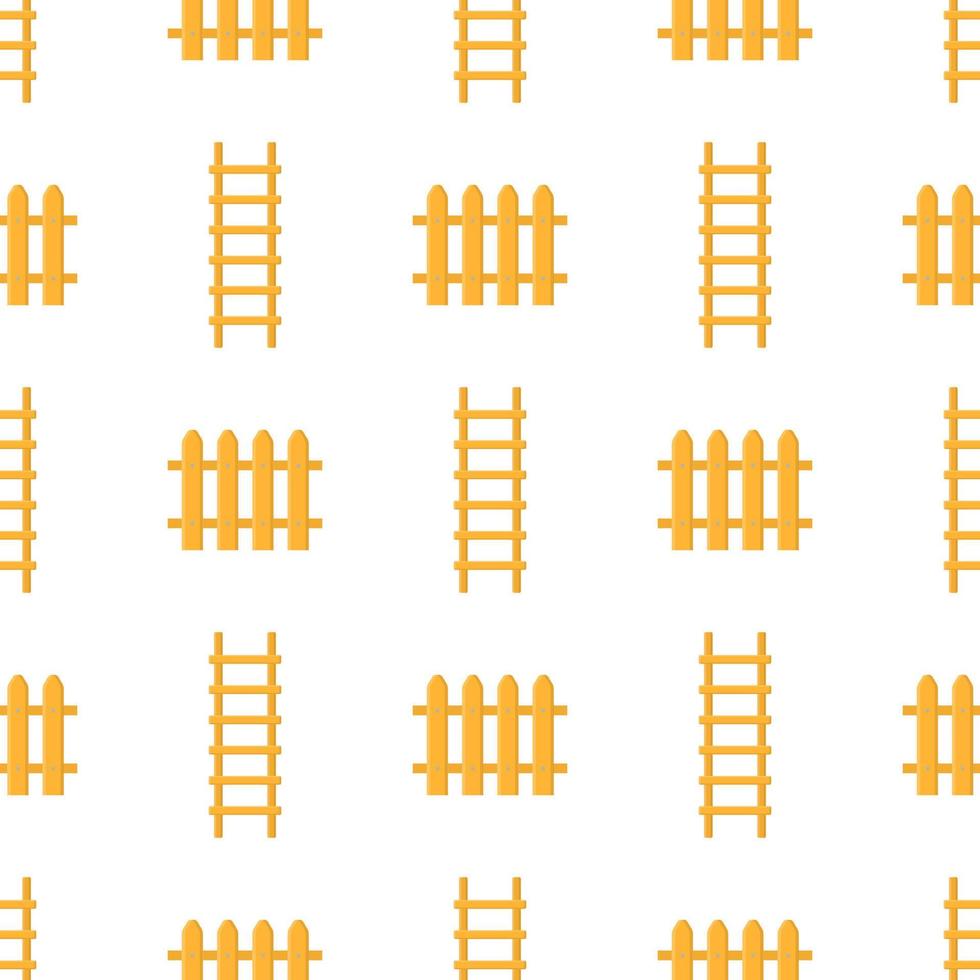 Seamless pattern with cartoon ladder, stairs, fence on white background. Gardening tool. Vector illustration for any design