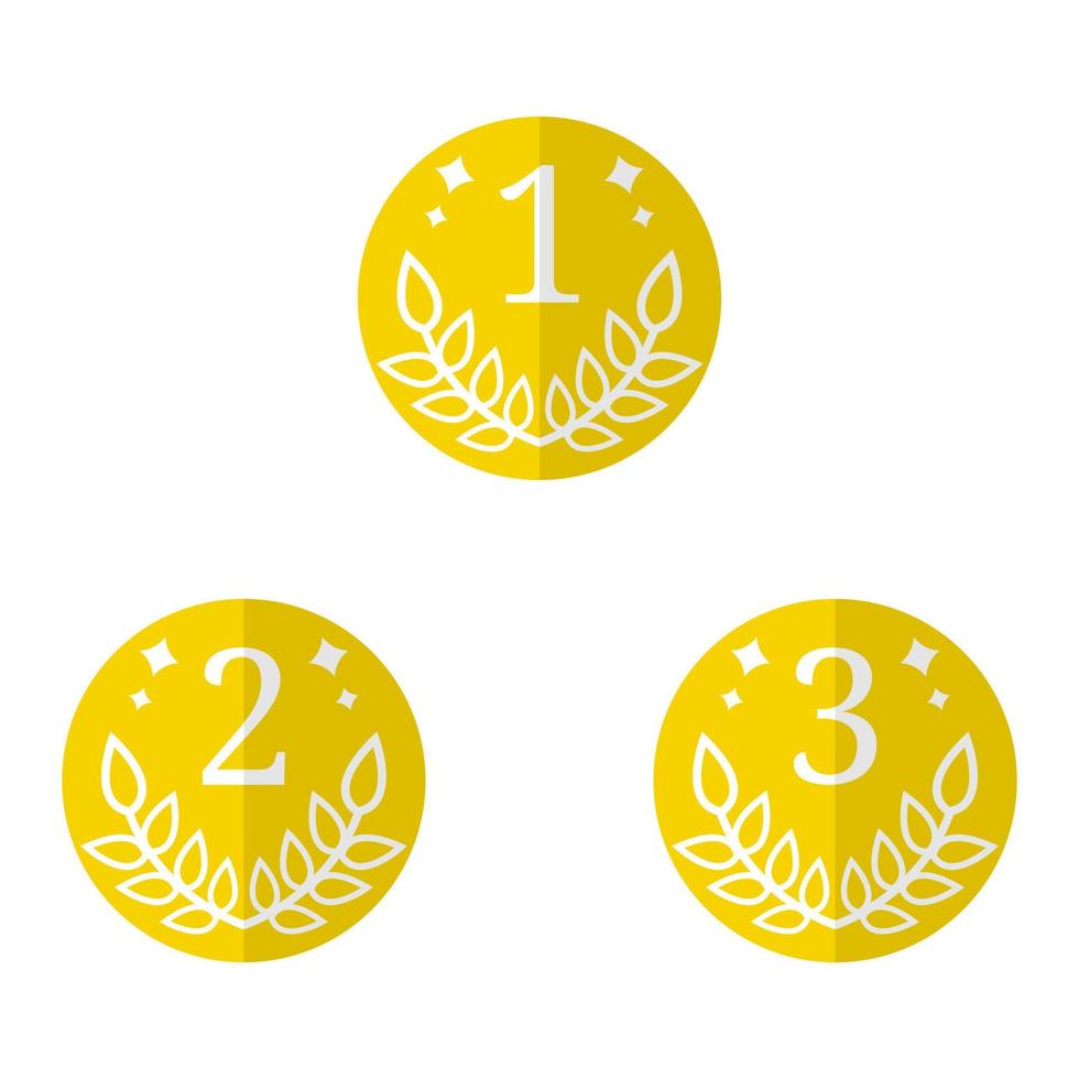Quality Signs. Vector Coin Icon isolated on white background. First, Second, Third Places.Flat Gold Award of Winner. Vector illustration for Your Design, Web.
