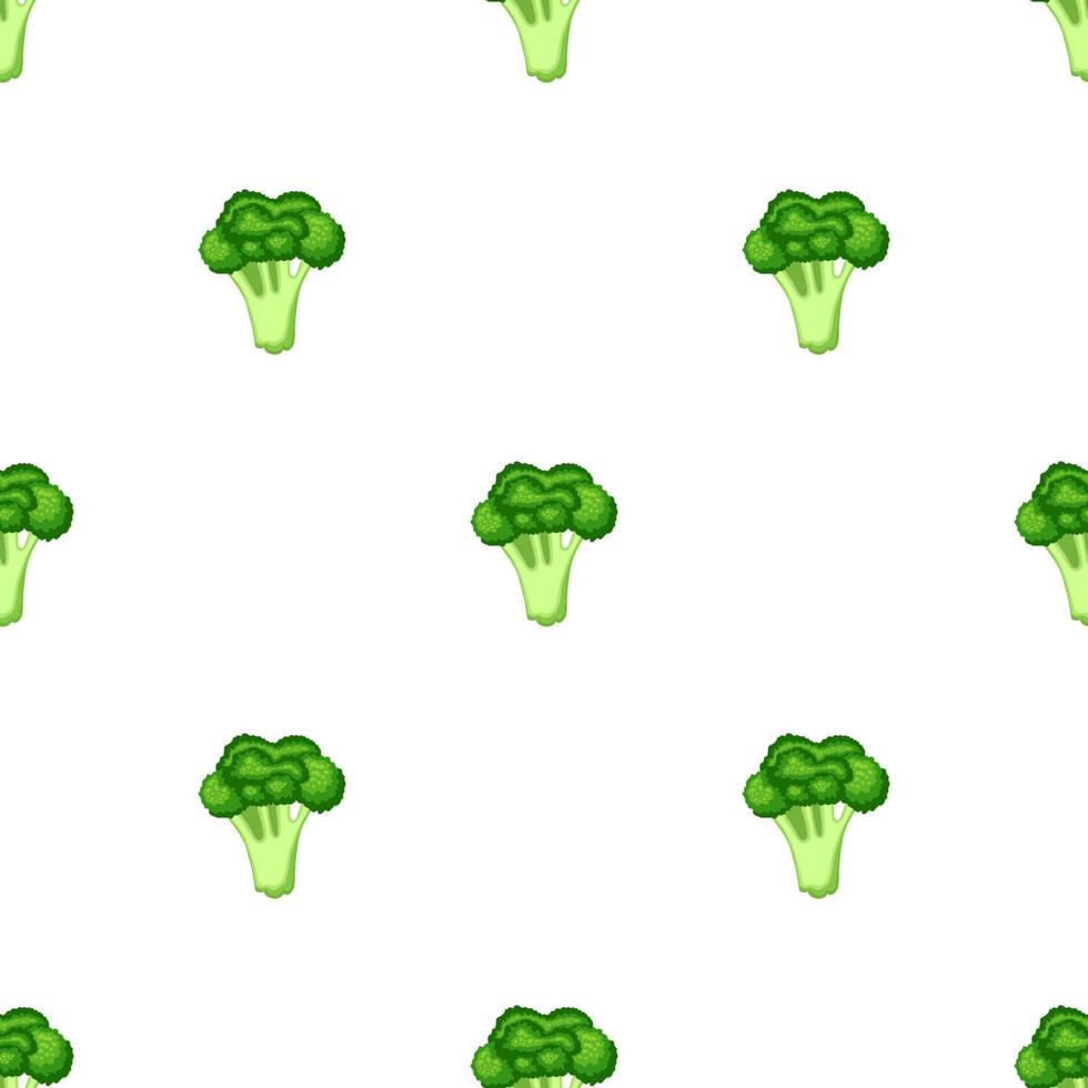 Seamless pattern with fresh broccoli isolated on white background. Organic food. Cartoon style. Vector illustration for design, web, wrapping paper, fabric, wallpaper.