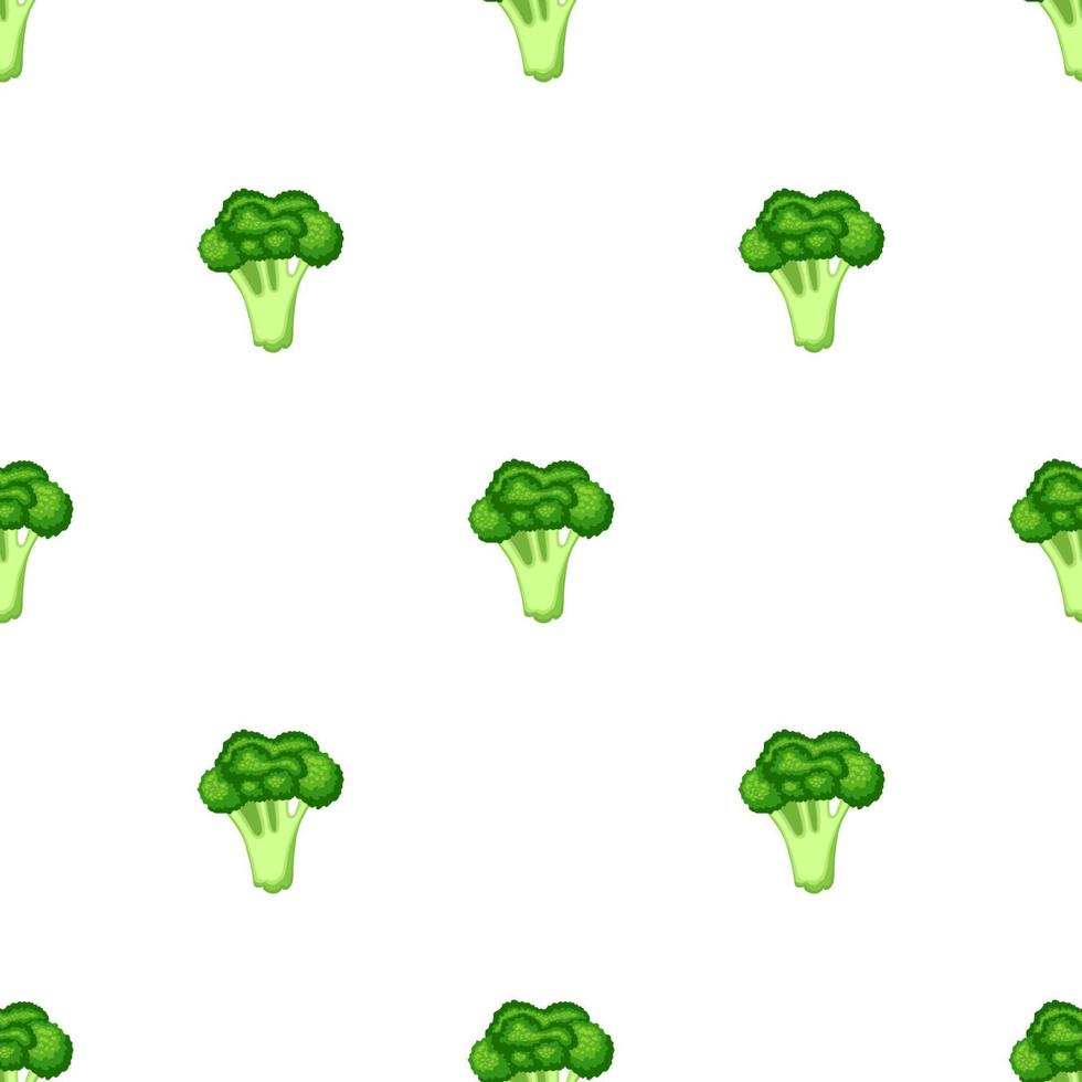 Seamless pattern with fresh broccoli isolated on white background. Organic food. Cartoon style. Vector illustration for design, web, wrapping paper, fabric, wallpaper.