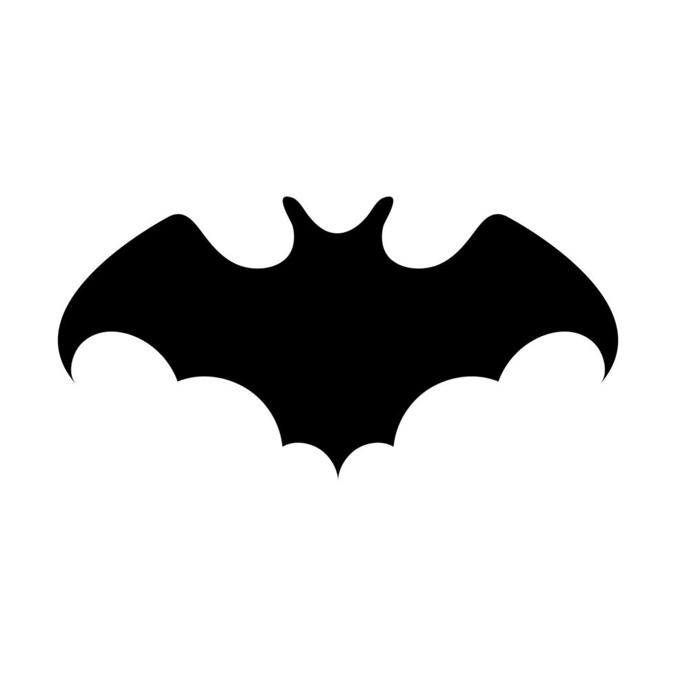 Black silhouette of bat isolated on white background. Halloween decorative element. Vector illustration for any design