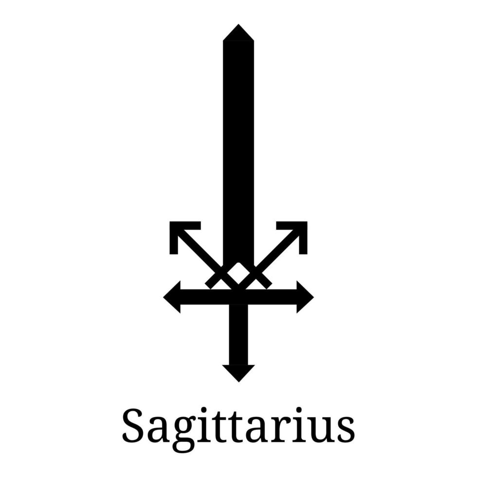 icono de espada de sagitario. silueta de arma zodiacal. una de las 12 armas del zodiaco. vector astrológico, signo del horóscopo. simbolo zodiaco. ilustración vectorial aislado sobre fondo blanco.