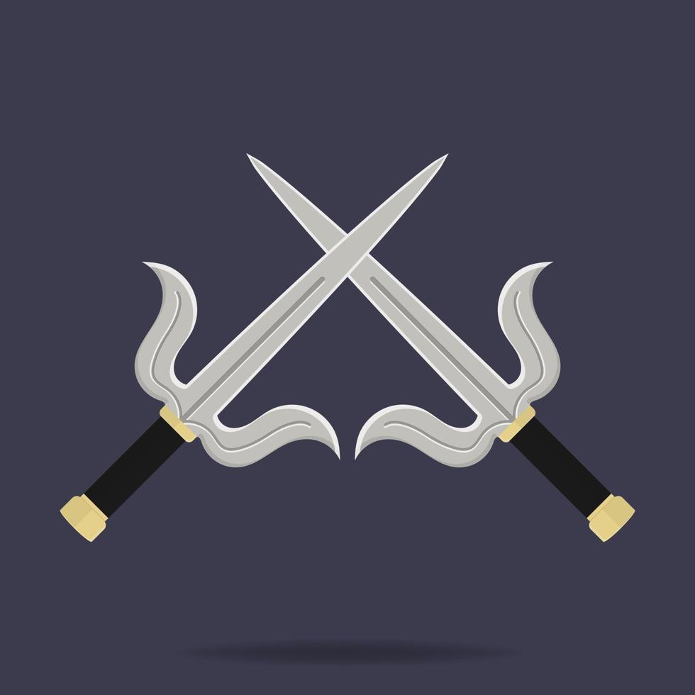 Crossed sai icon. Ninja weapon. Samurai equipment. Cartoon style. Clean and modern vector illustration for design, web.