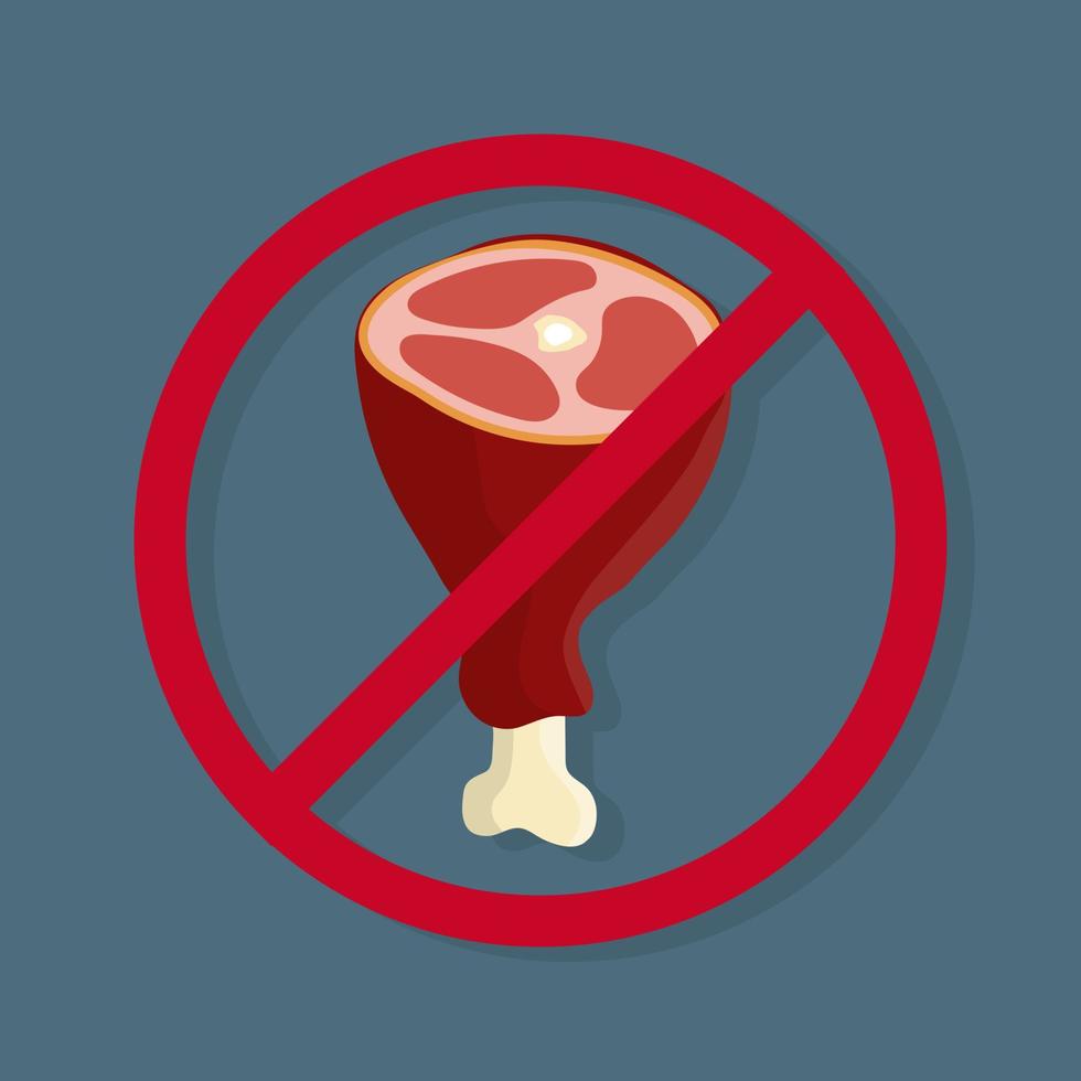 icono de prohibición de carne. prohibido, sin carne. carne de muslo estilo de dibujos animados ilustración vectorial para su diseño. vector