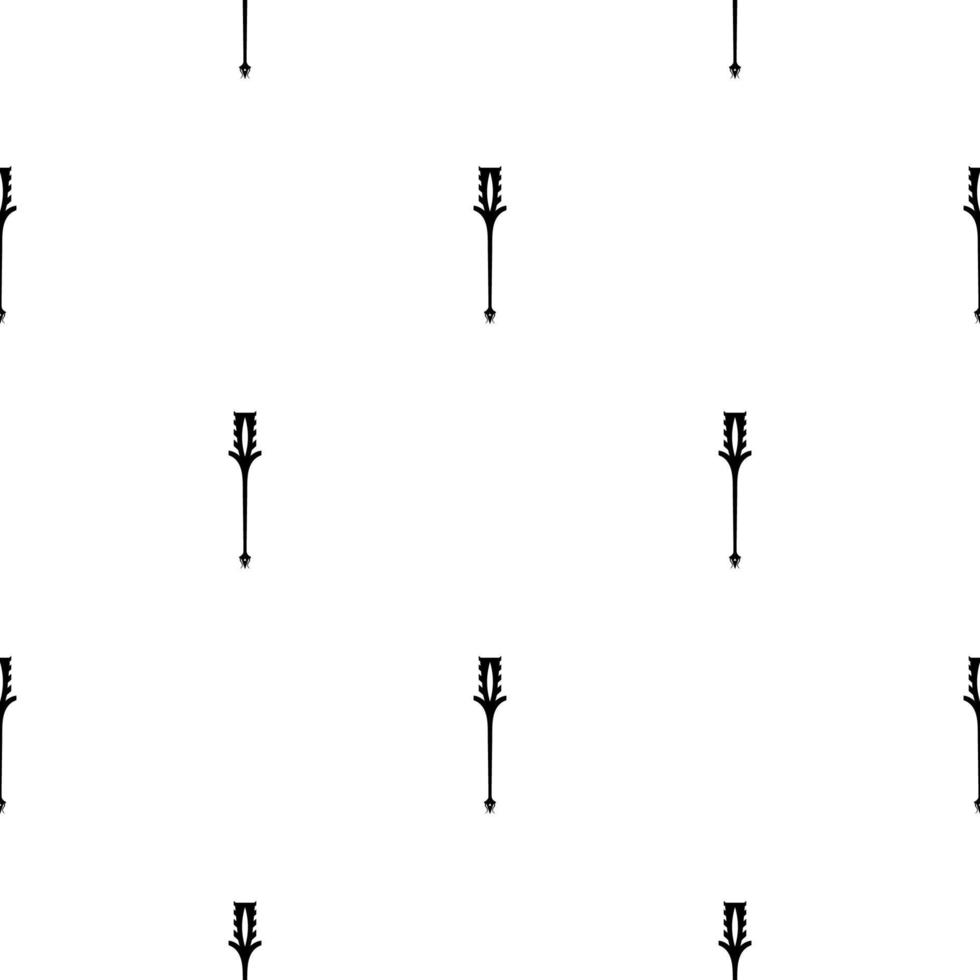 Seamless pattern with black magic staff icon on white background. Magic wand, scepter, stick, rod. Vector illustration for design, web, wrapping paper, fabric, wallpaper.