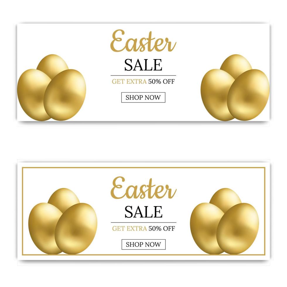Easter Sale Banner Template Background with Golden Eggs. Voucher, wallpaper,flyers, invitation, posters, brochure, coupon discount,greeting card. Vector illustration.