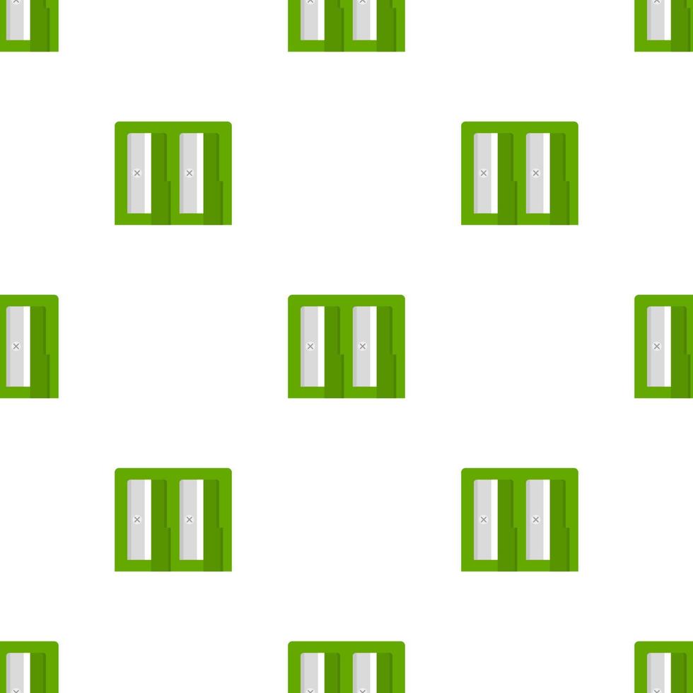 Seamless pattern with pencil green. sharpener on white background. Cartoon style. Vector illustration for design, web, wrapping paper, fabric.