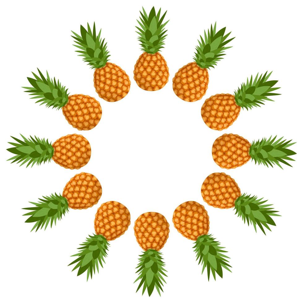 corona de piña entera con espacio para texto. comida dulce orgánica de dibujos animados. frutas de verano para un estilo de vida saludable. ilustración vectorial para cualquier diseño. vector