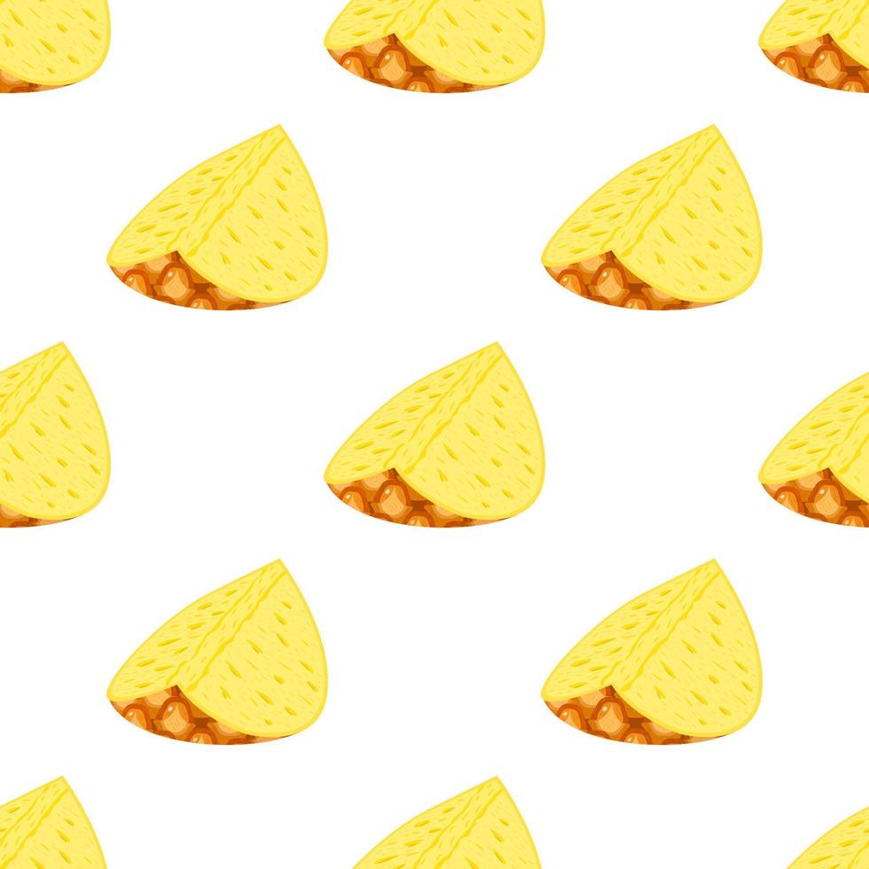 Seamless pattern with fresh cut slice pineapple fruit on white background. Summer fruits for healthy lifestyle. Organic fruit. Cartoon style. Vector illustration for any design.