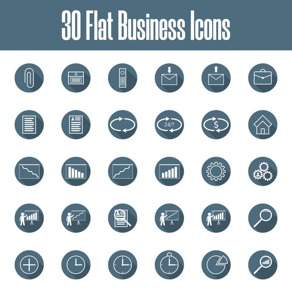 conjunto de 30 iconos de negocios planos vectoriales. negocios, finanzas, gestión, tiempo, soporte, servicio. ilustración vectorial para su diseño, web, aplicación. vector