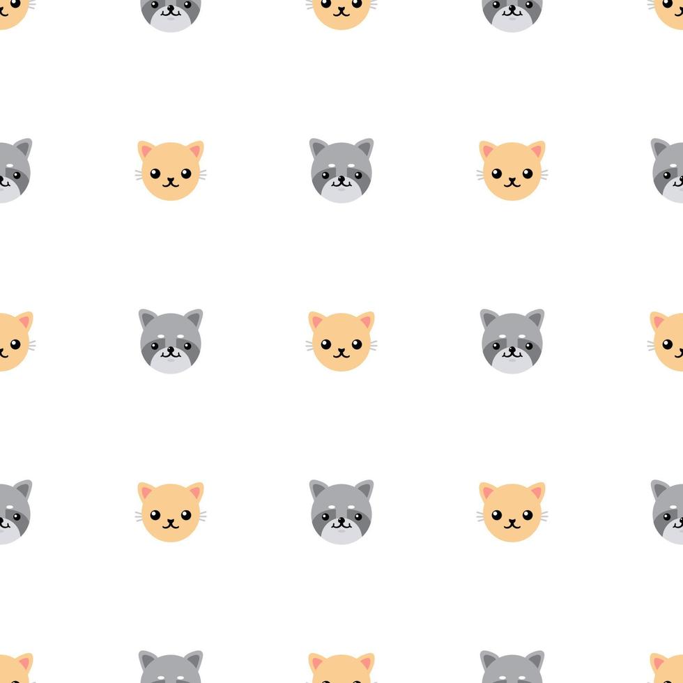 Seamless pattern with cute cat and raccoon. Vector illustration for design, web, wrapping paper, fabric, wallpaper.