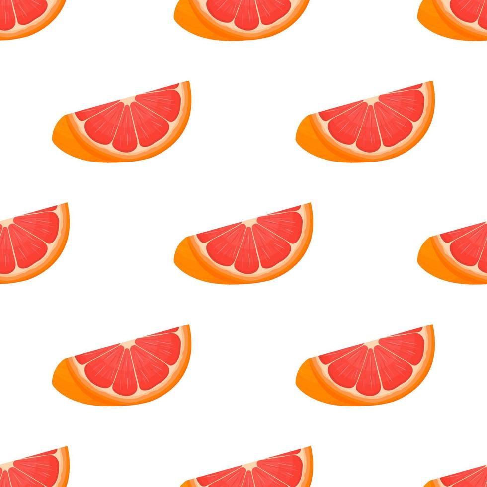 Seamless pattern with fresh bright exotic cut slice grapefruit isolated on white background. Summer fruits for healthy lifestyle. Organic fruit. Cartoon style. Vector illustration for any design.