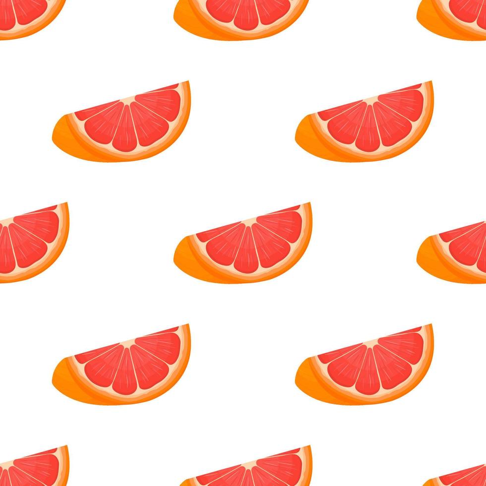 patrón sin costuras con toronja cortada exótica brillante fresca aislada sobre fondo blanco. frutas de verano para un estilo de vida saludable. fruta organica estilo de dibujos animados ilustración vectorial para cualquier diseño. vector