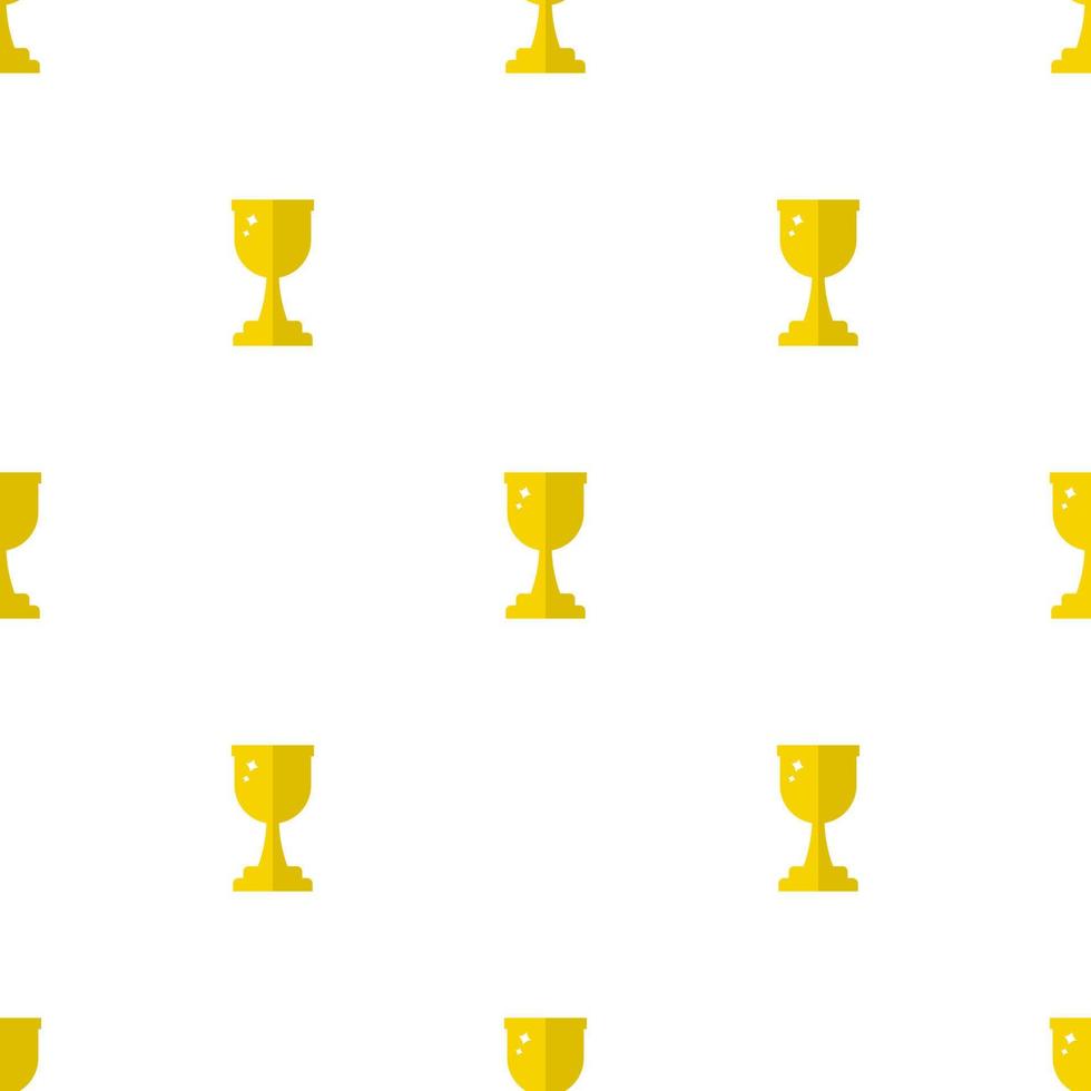 Seamless pattern with winner trophy cup icon. First place. Flat golden trophy isolated on white background. Vector illustration for design, web, wrapping paper, fabric, wallpaper.