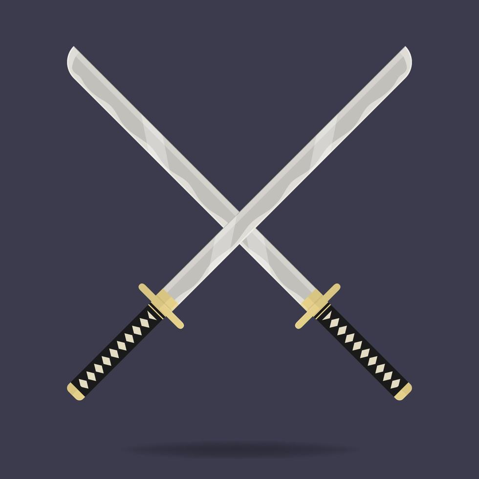 Crossed katana swords icon. Samurai weapon. Ninja equipment. Cartoon style. Clean and modern vector illustration for design, web.