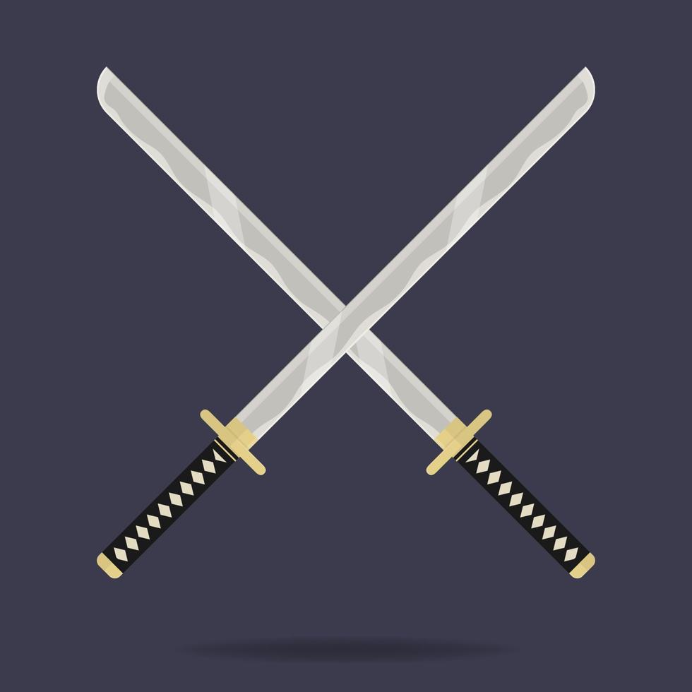 Crossed katana swords icon. Samurai weapon. Ninja equipment. Cartoon style. Clean and modern vector illustration for design, web.