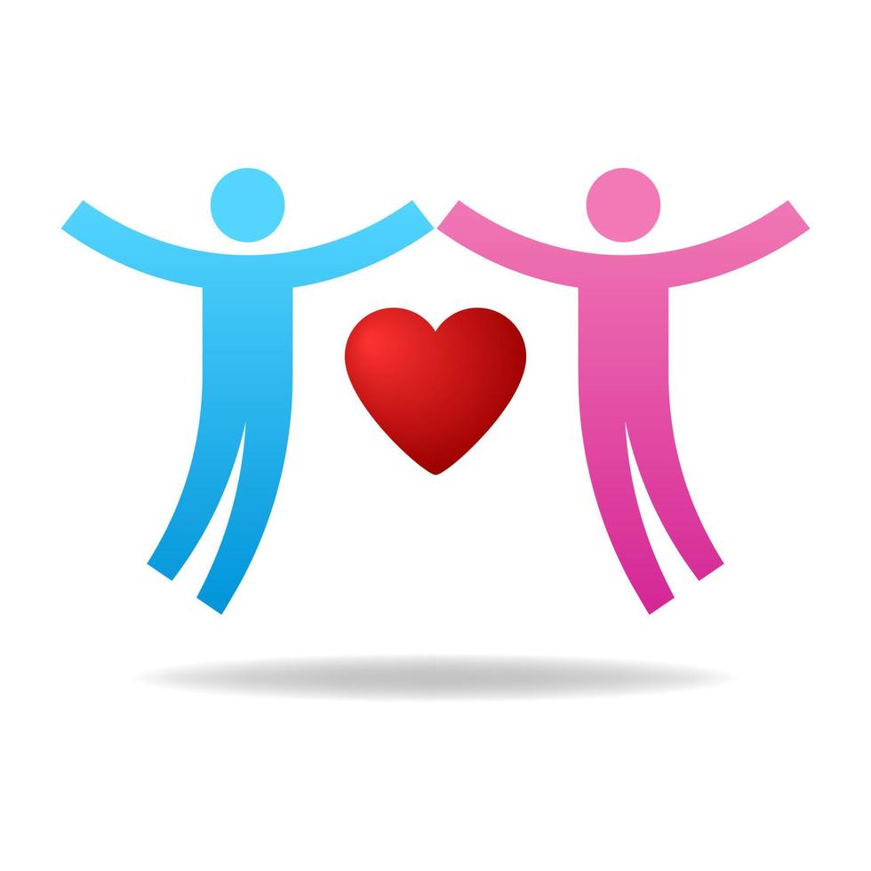 Couple icon. Give Love. Charity concept. Pair of Lovers with Heart. Male and Female. Vector illustration for your design.