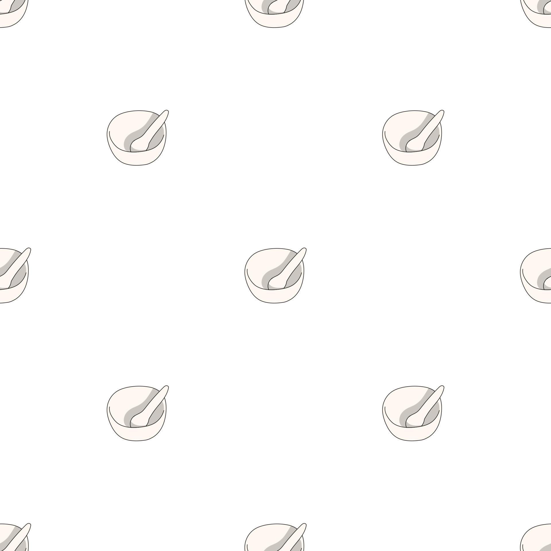 Seamless pattern with mortar and pestle on white background. Vector